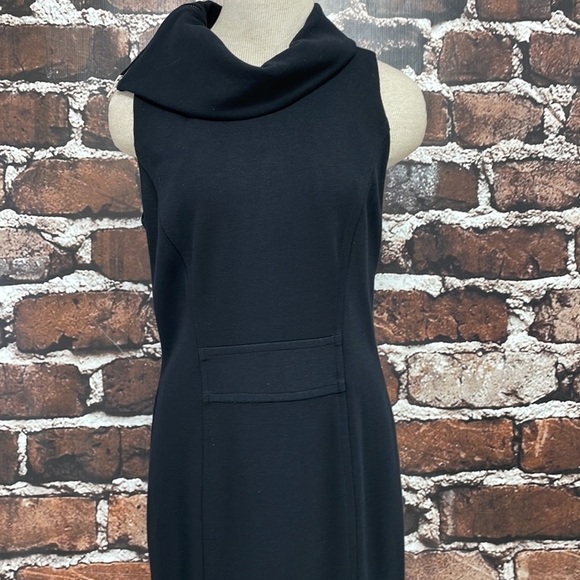 People Like Frank Dress Black Sheath Cowl Neck Zip Slit Size 2 - Picture 2 of 13